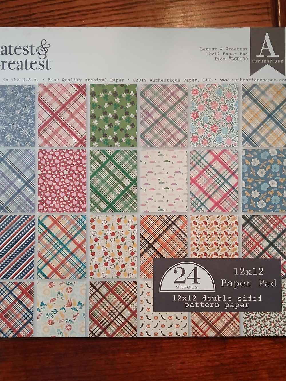 Authentique 'Latest & Greatest' 12x12 Paper Pad - Multi Floral & Plaid Patterns